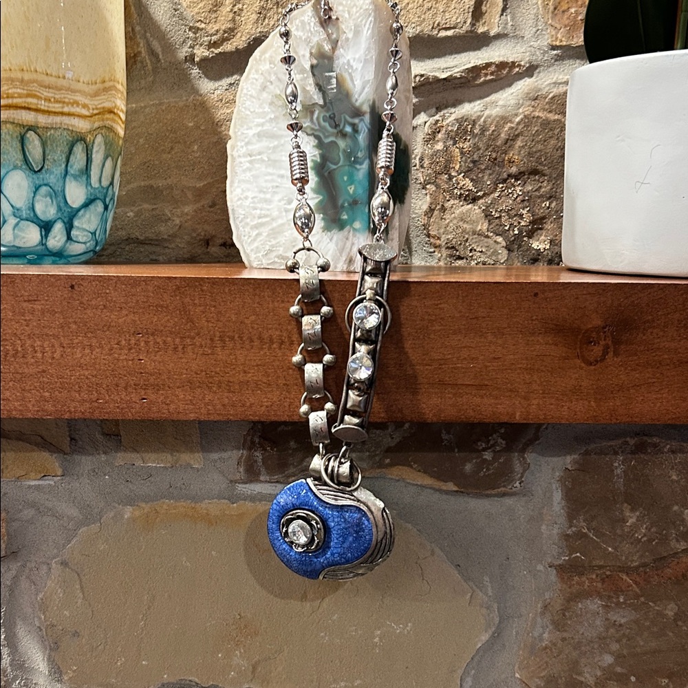 Silver-Tone Necklace with Blue Stone Pendant